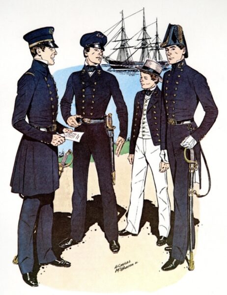 A depiction of U.S Navy personnel in the 1850s