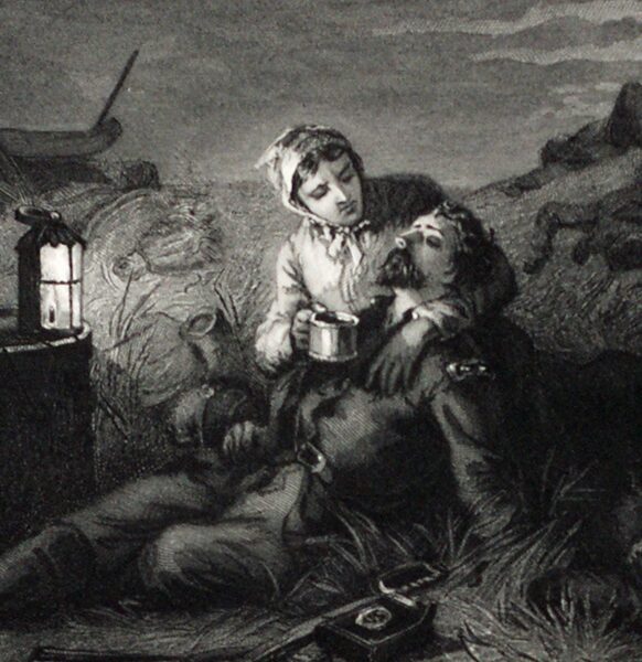 Mother Bickerdyke tends to a wounded soldier in the field.