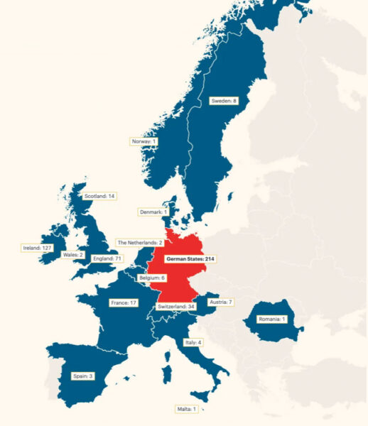 Map of dependent pensioners by area during the American Civil War.