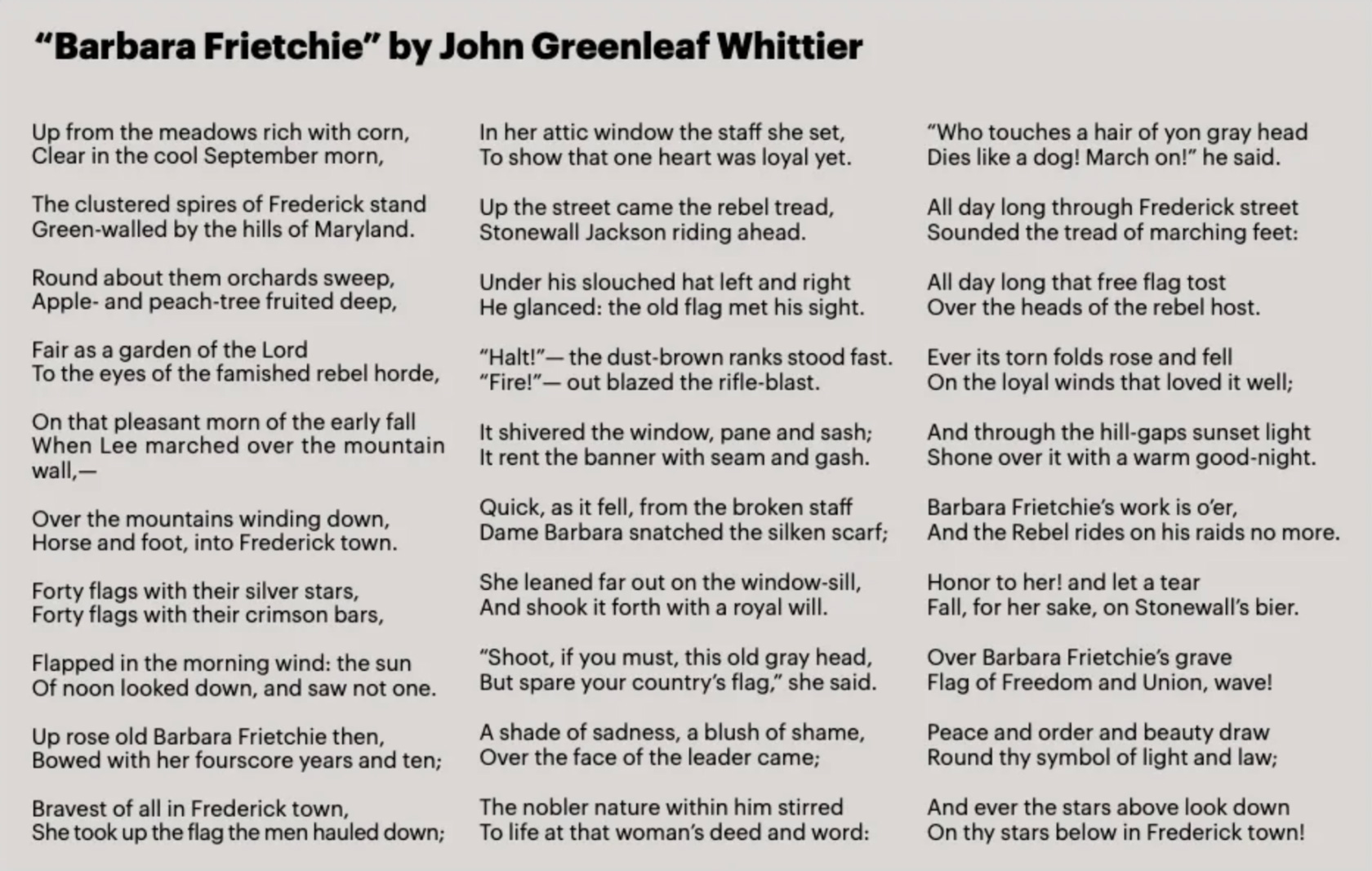 Barbara Frietchie poem