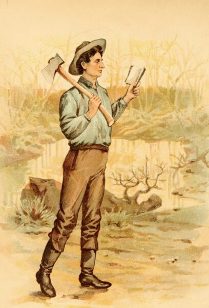 A young Lincoln is engrossed in a book in this postwar illustration.