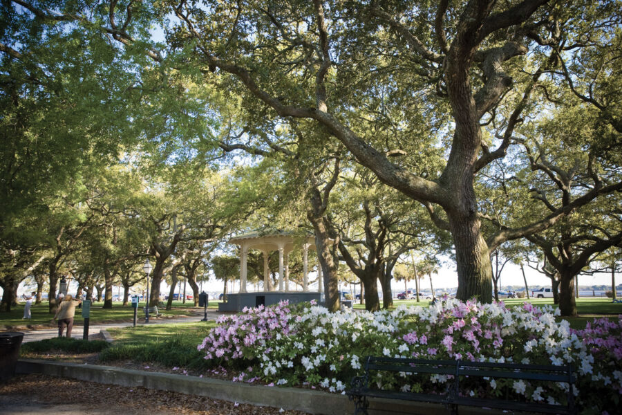 Flowers and gazebo at White Point Garden.