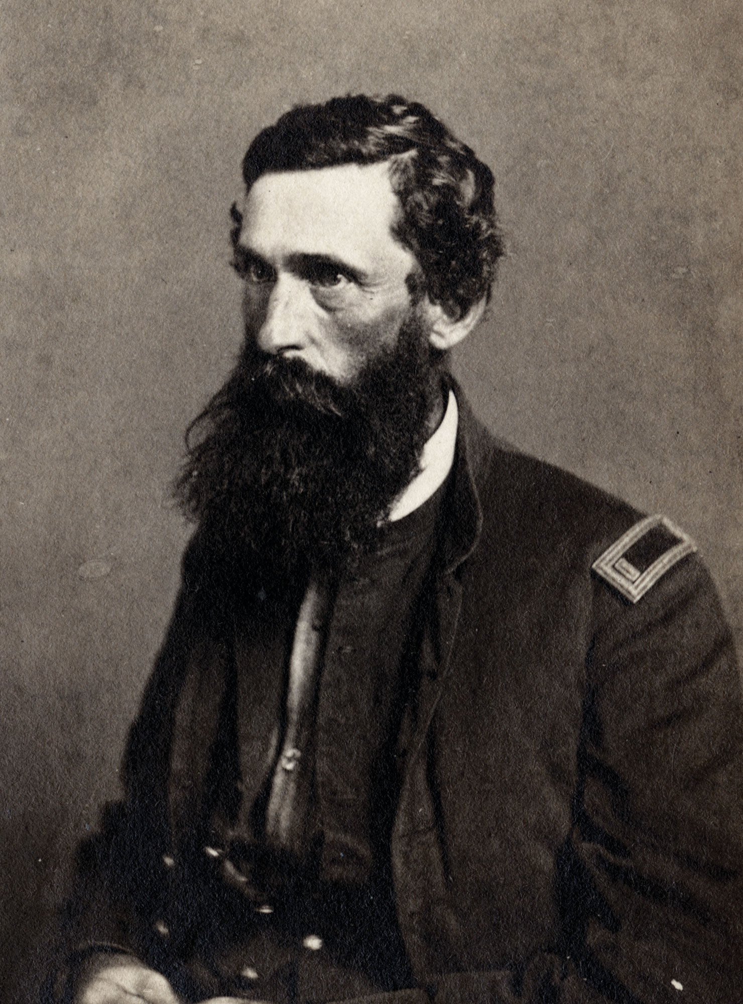 Large portrait of Thomas Clark, Captain, U.S. Signal Corps, bearded man in Union officer uniform.