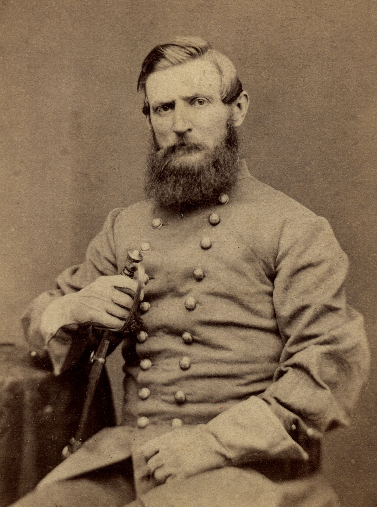 Portrait of William Worthington Goldsborough, Major, 2nd Maryland Infantry, seated bearded officer.
