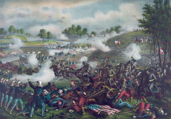 The Battle of Bull Run, fought near Manassas, Virginia, on the morning of July 21, 1861, painting.