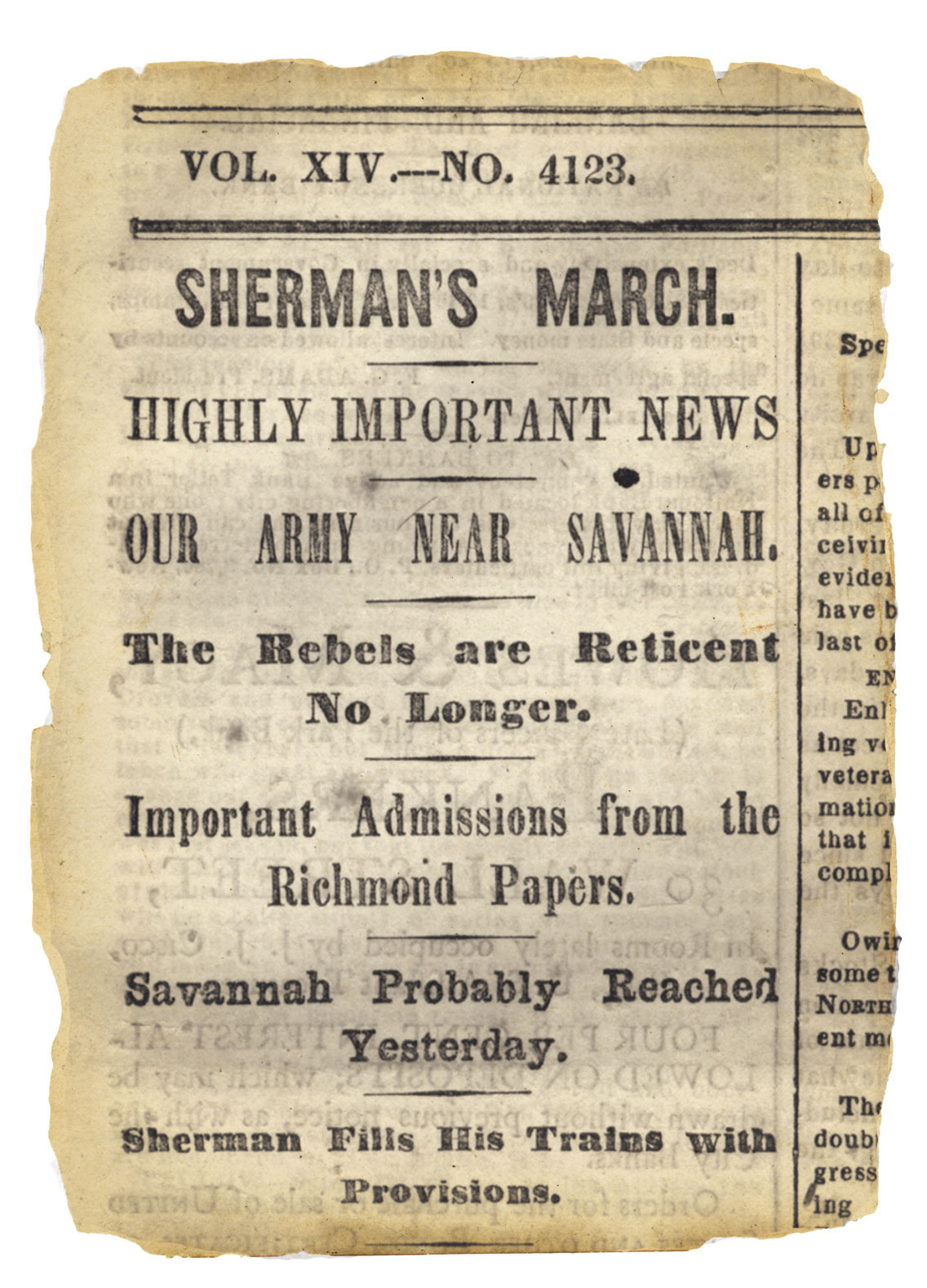 Newspaper clipping of Sherman's march.