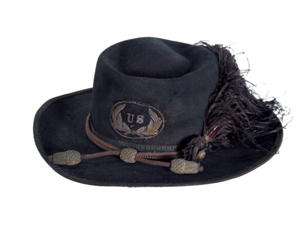 Wide-brimmed felt slouch hat worn by a Civil War soldier.