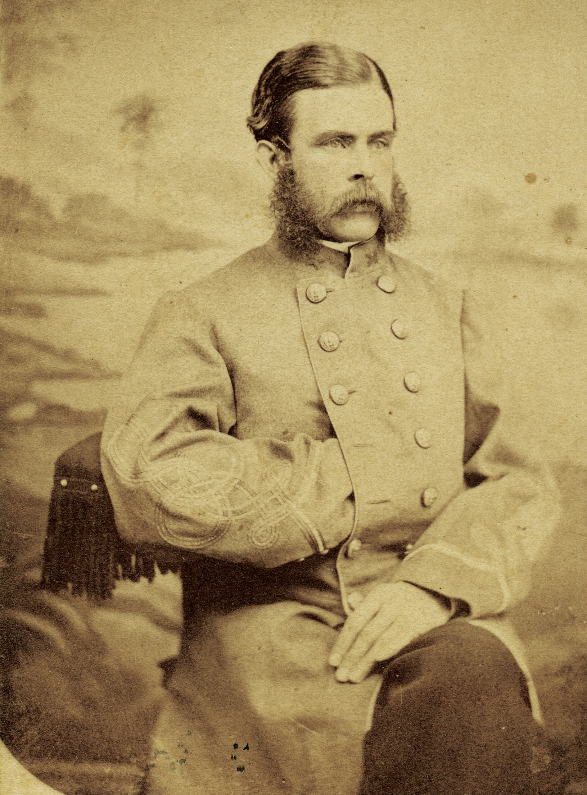 Large portrait of William Proby Young Jr., Surgeon, 4th Georgia Infantry, seated in Confederate uniform.
