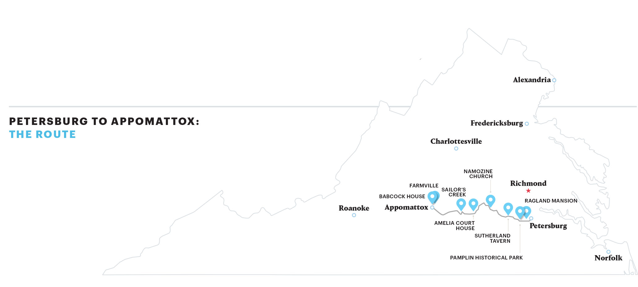 Map of the route from Petersburg to Appomattox
