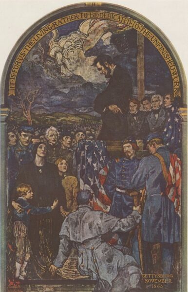 A postwar depiction of Abraham Lincoln delivering the Gettysburg Address