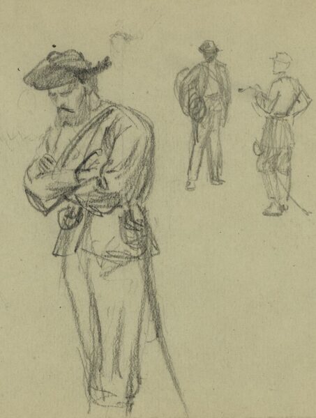 Afred Waud's wartime sketch of an outwardly glum Union soldier standing in isolation