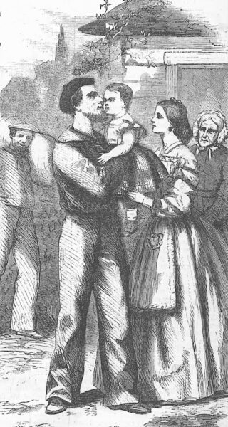 Harper's Weekly published his depiction of a Union sailor returning home to his family in 1865.